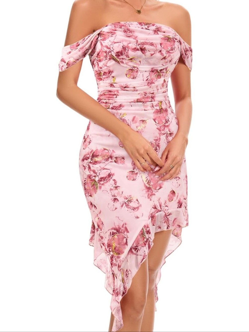 NWT BeryLove Women’s Sexy Off Shoulder Mesh Midi Ruffled Dress